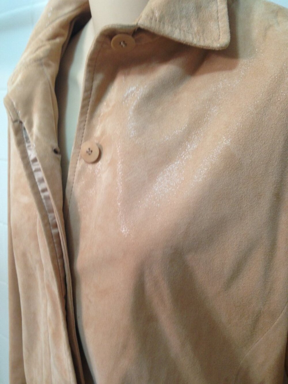 DONNA KARAN Signature Shimmer Suede Jacket w/Belt Sz 8 Pale Peach Bust 36